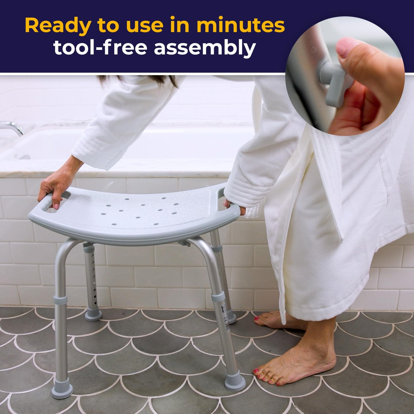 Drive Medical RTL12203KDR Shower Chair, Adjustable Stool with Suction Feet, Seat for Inside Shower or Tub, Bathroom Bench Bath Chair for Elderly and Disabled, 300 LB Weight Cap - Available at All In One Marketplace Canada