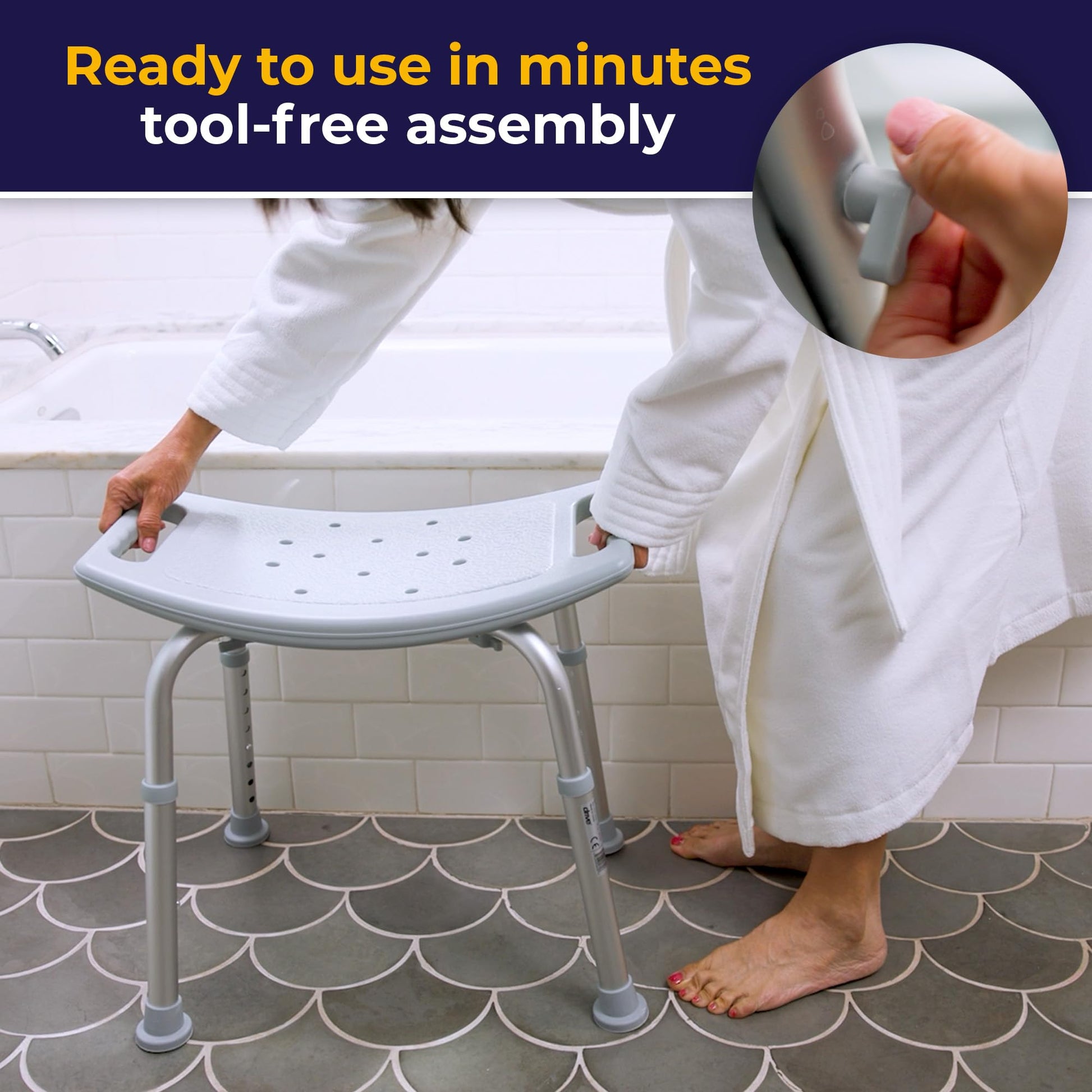 Drive Medical RTL12203KDR Shower Chair, Adjustable Stool with Suction Feet, Seat for Inside Shower or Tub, Bathroom Bench Bath Chair for Elderly and Disabled, 300 LB Weight Cap - Available at All In One Marketplace Canada