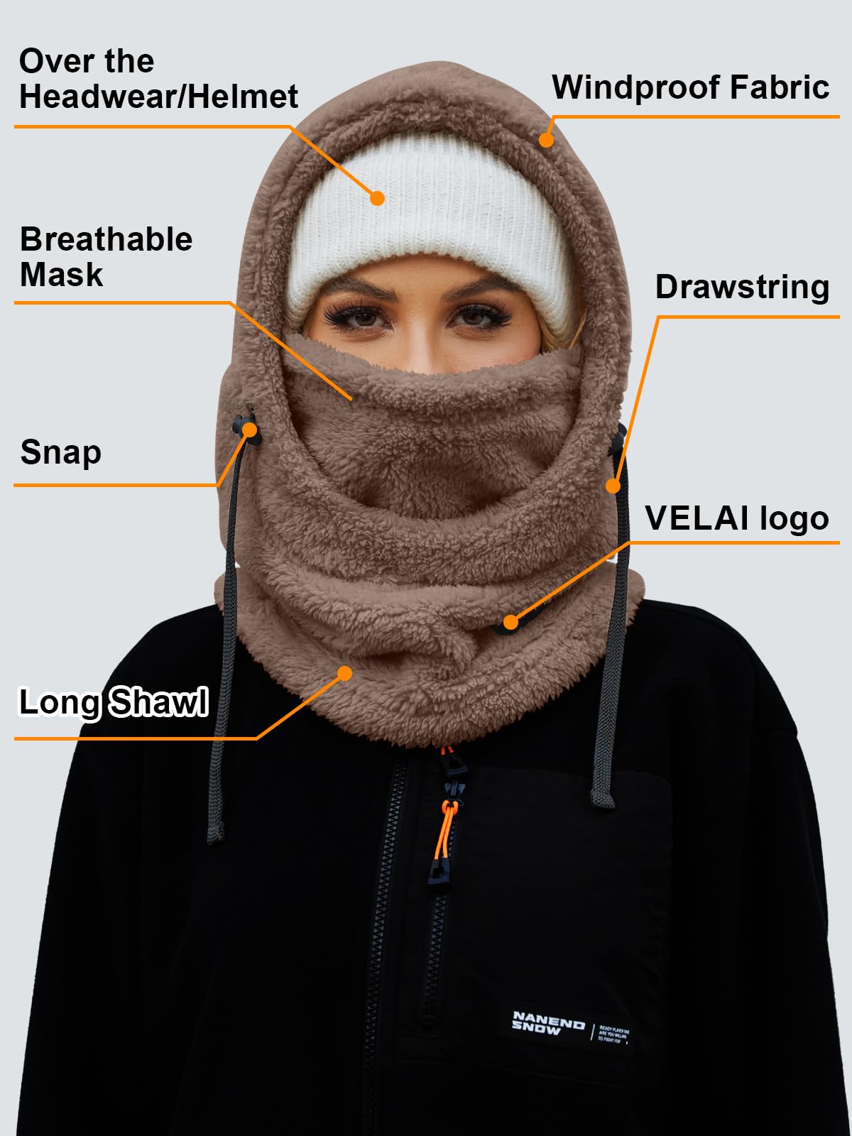 VELAI Balaclava Fleece Ski Mask for Men Women Winter Face Masks Windproof Hooded Scarf Cold Weather Hat Neck Warmer(Coffee) 🍁 All In One Marketplace Canada