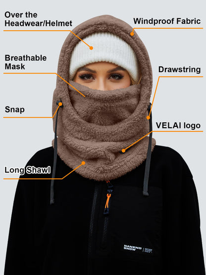 VELAI Balaclava Fleece Ski Mask for Men Women Winter Face Masks Windproof Hooded Scarf Cold Weather Hat Neck Warmer(Coffee) 🍁 All In One Marketplace Canada