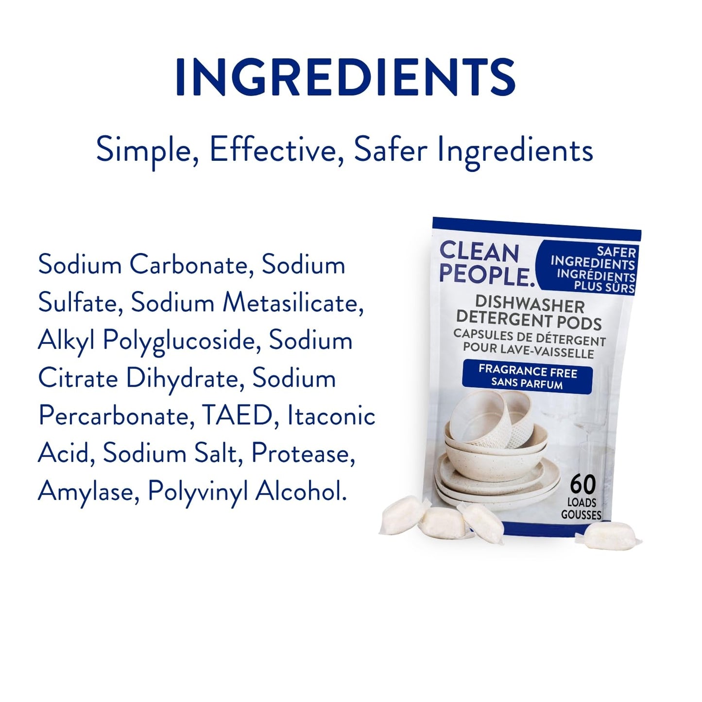 Clean People All Natural Dishwasher Pods - Cuts Grease & Rinses Sparkling Clean - Residue-Free - Phosphate Free Dishwashing Pods - Fragrance Free, 120 Pack