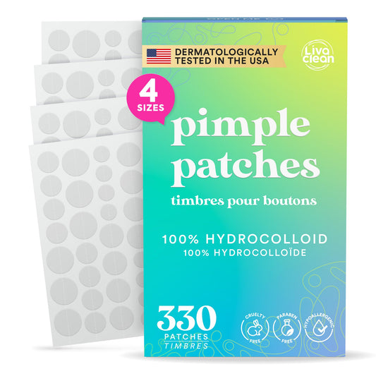 LivaClean 330 CT Pimple Patches for Face w/Hydrocolloid Only | Ideal for Sensitive Skin - Four Sizes - Pimple Patch, Hydrocolloid Patch, Acne Patches for Face - Available at All In One Marketplace Canada