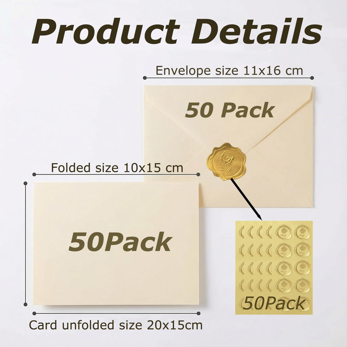 Acidea 50 Pack Ivory A6 Envelopes with Plain Cards, 120GSM Envelopes with 250GSM Folding Blank Cards and Gold Stickers, Perfect Stationary Set for Wedding Invitations, Birthday, Holiday, Greeting Card 🍁 All In One Marketplace Canada