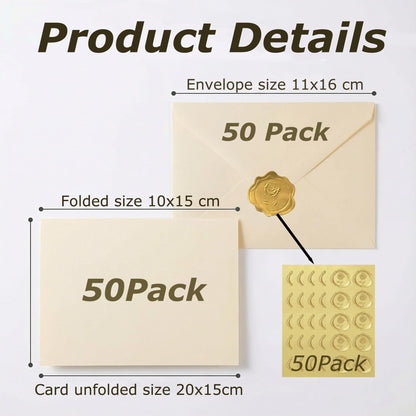 Acidea 50 Pack Ivory A6 Envelopes with Plain Cards, 120GSM Envelopes with 250GSM Folding Blank Cards and Gold Stickers, Perfect Stationary Set for Wedding Invitations, Birthday, Holiday, Greeting Card 🍁 All In One Marketplace Canada