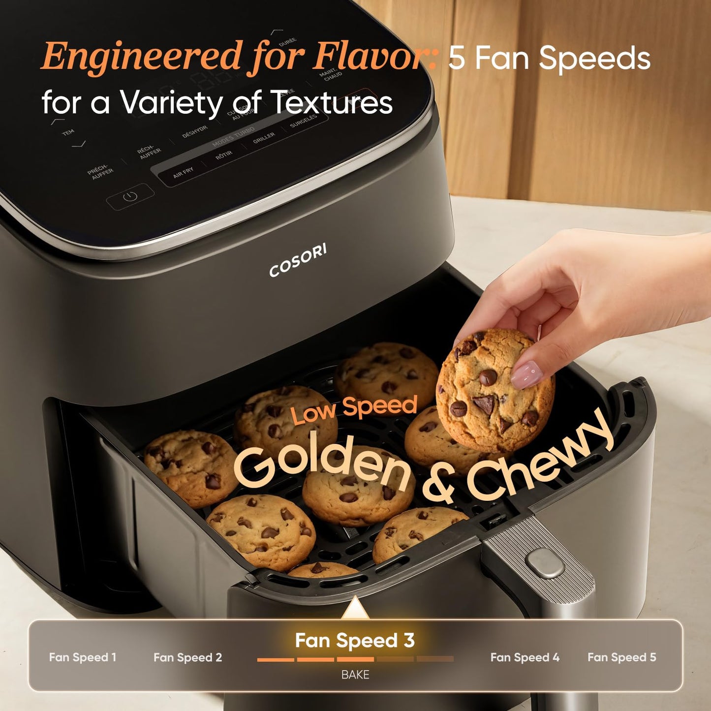 Cosori Air Fryer 6QT 9-in-1 TurboBlaze, 90°– 450°F, Precise Heating for Even Results, Air Fry, Roast, Bake, Broil, Dry, Frozen, Proof, Reheat, Keep Warm, 130+ Recipes, Dishwasher Safe, Dark Gray