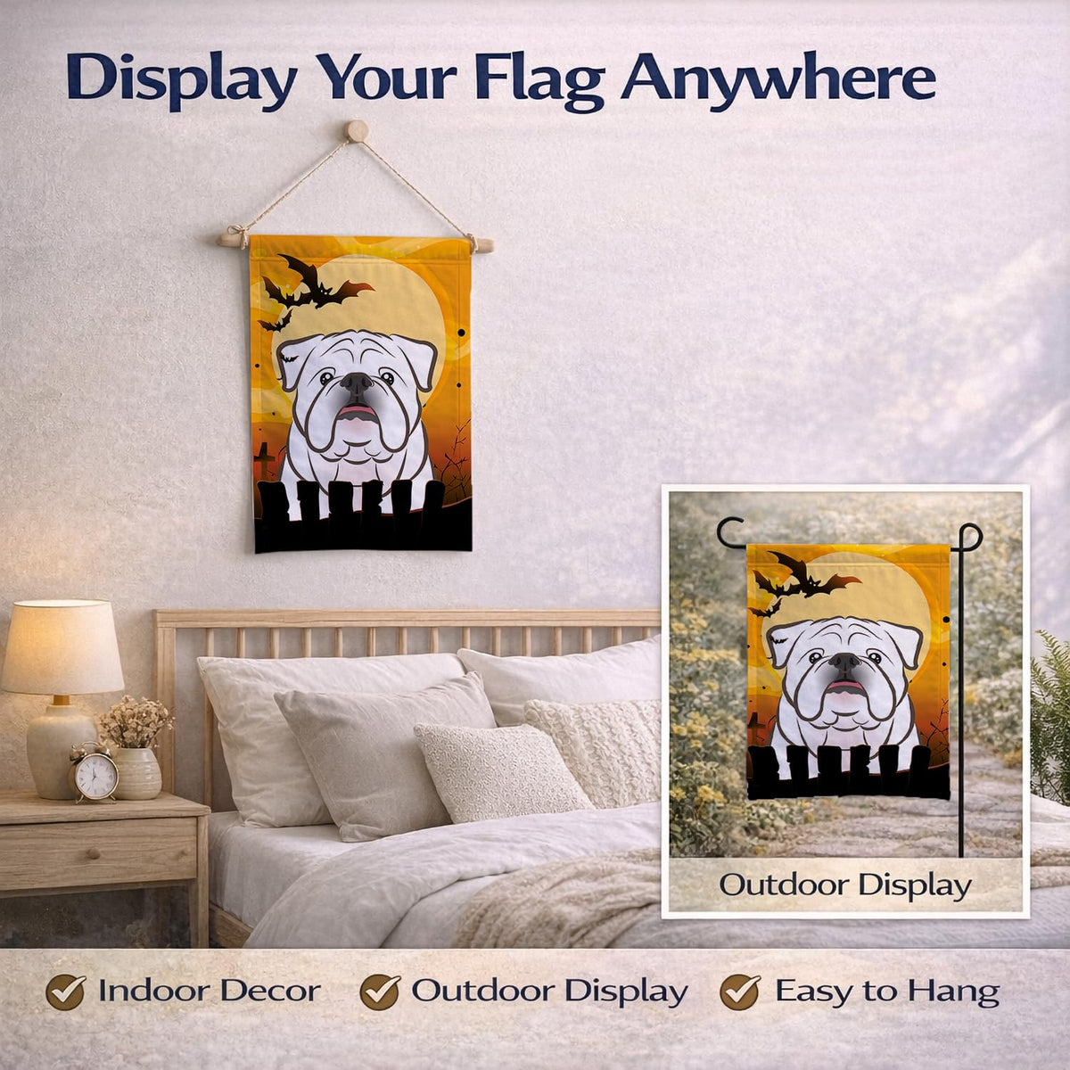 Drapeau de jardin Caroline's Treasures BB1778GF Halloween Bouledogue anglais blanc, petit, multicolore