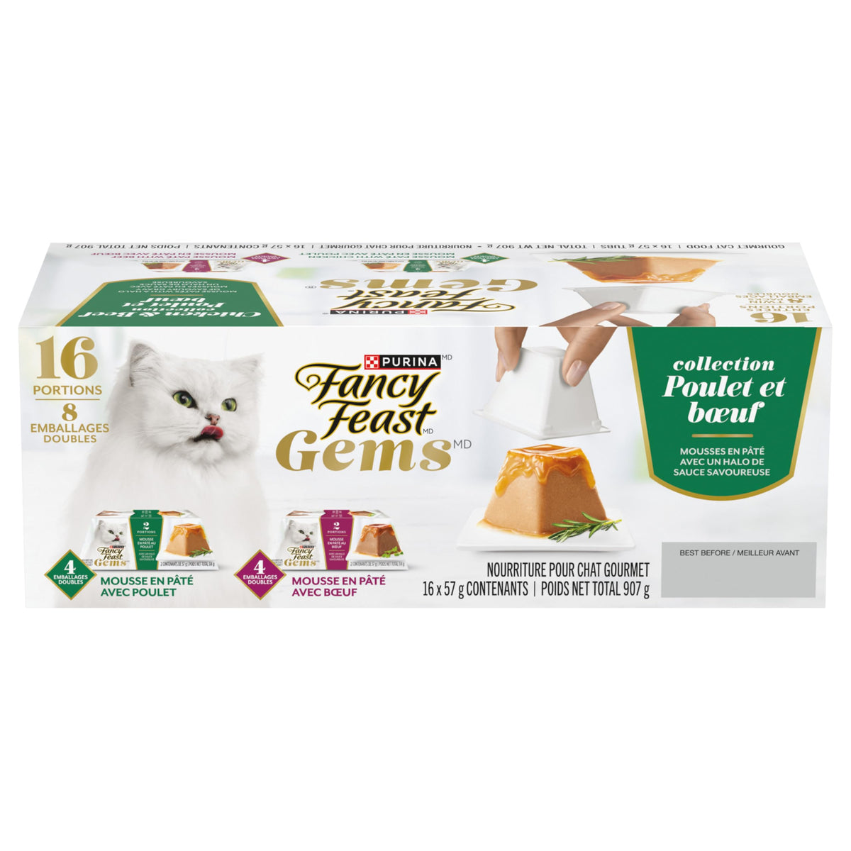 Fancy Feast Gems Wet Cat Food, Mousse Pâté Chicken & Beef 57g (2 Pack x 8)
