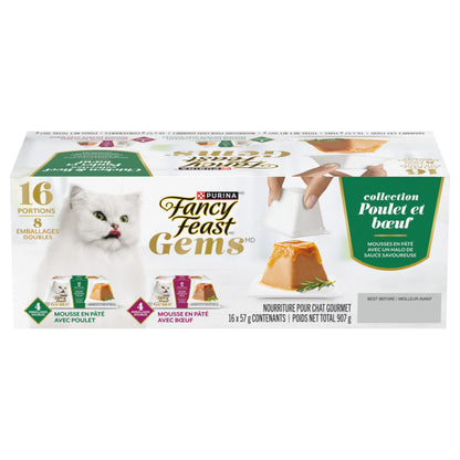 Fancy Feast Gems Wet Cat Food, Mousse Pâté Chicken & Beef 57g (2 Pack x 8)