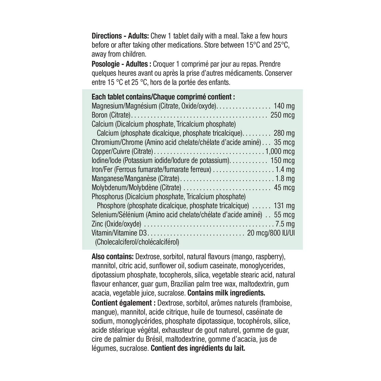 Jamieson Chewable Magnesium Mineral Complex Raspberry Mango Flavour, with 800 IU Vitamin and 140 mg Magnesium, 12 Essential Minerals, Supports Muscle and Bone Health, Gluten-Free, 60 Count - Available at All In One Marketplace Canada