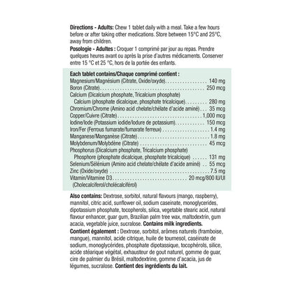 Jamieson Chewable Magnesium Mineral Complex Raspberry Mango Flavour, with 800 IU Vitamin and 140 mg Magnesium, 12 Essential Minerals, Supports Muscle and Bone Health, Gluten-Free, 60 Count - Available at All In One Marketplace Canada