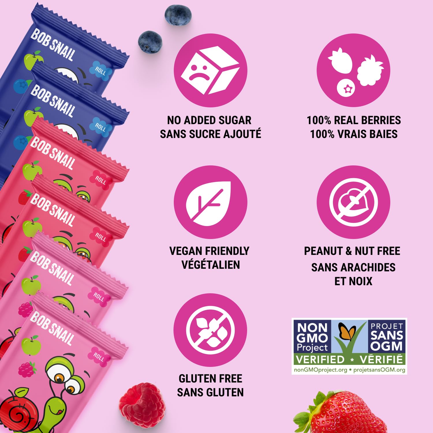 Bob Snail Fruit Roll Ups – Real Fruit Snacks, No Added Sugar, Vegan & Nut Free, 80 Pack Bulk Box (800g)