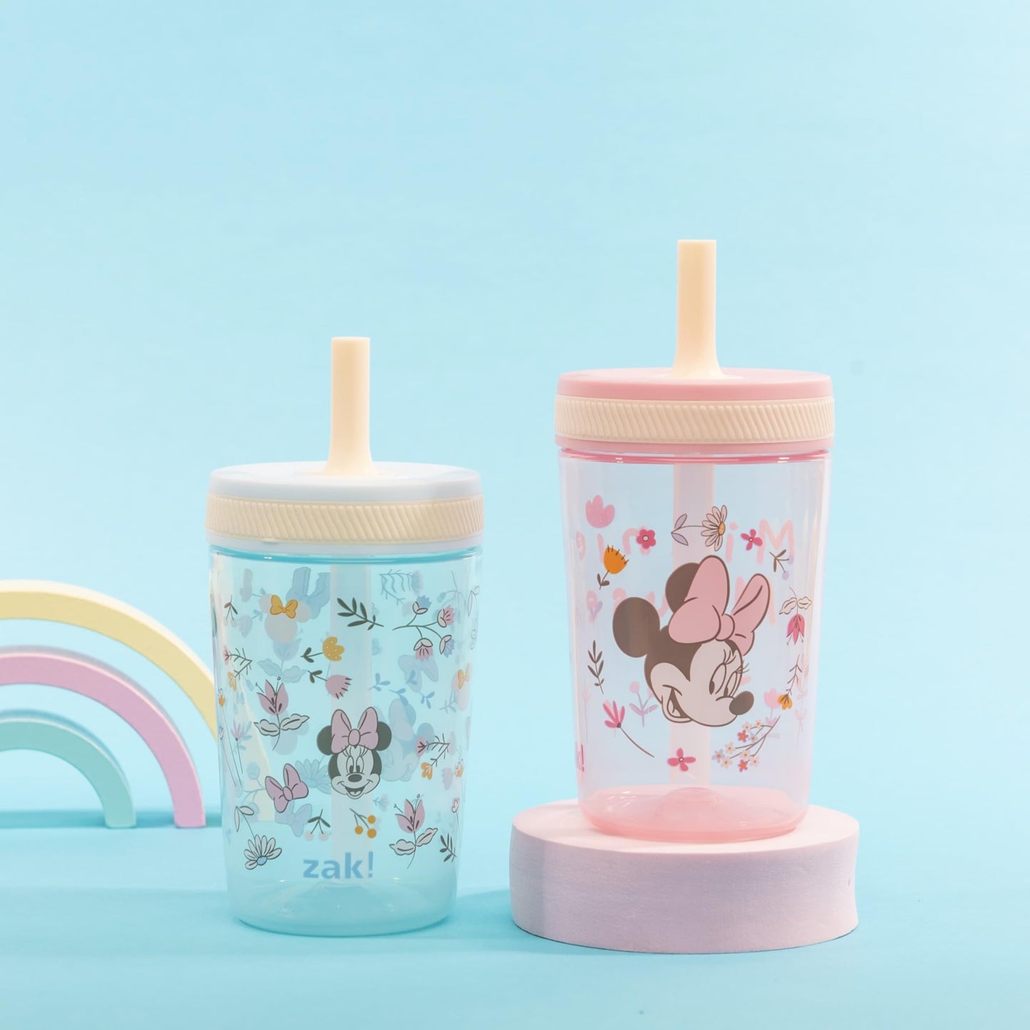 Zak Designs Disney Minnie Kelso 15oz Leak-Proof Toddler Straw Cups, 2-Pack