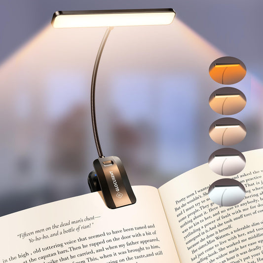 Glocusent 26 LED Rechargeable Book Light, 1200 mAh Battery for 90 Hrs Reading Light, 5 Amber Colors & Stepless Dimming Book Light for Night Reading - Portable Clip on Light for Book Lovers Kids