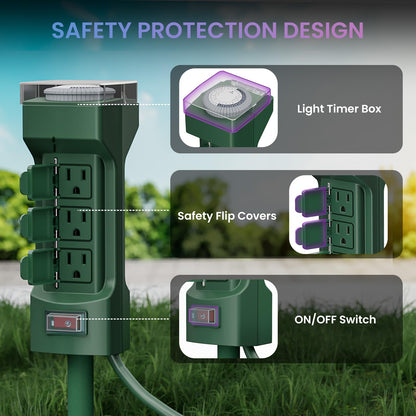 K KASONIC - 24 Hour Outdoor Stake Timer, 6 Outlets 6 ft Extension Cord Mechanical Power Timer for Outdoor Lights, Christmas Decorations, ETL Certified, Weatherproof Safety Cover-Green 🍁 All In One Marketplace Canada