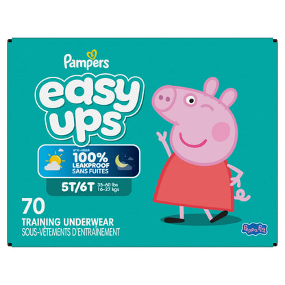 Pampers Easy Ups Girls & Boys Potty Training Pants, Size 7 (5T6T), Peppa Absorbent Training Underwear, Up to 100% Leakproof Day and Night, Hypoallergenic, 1 Pack (Count of 70)