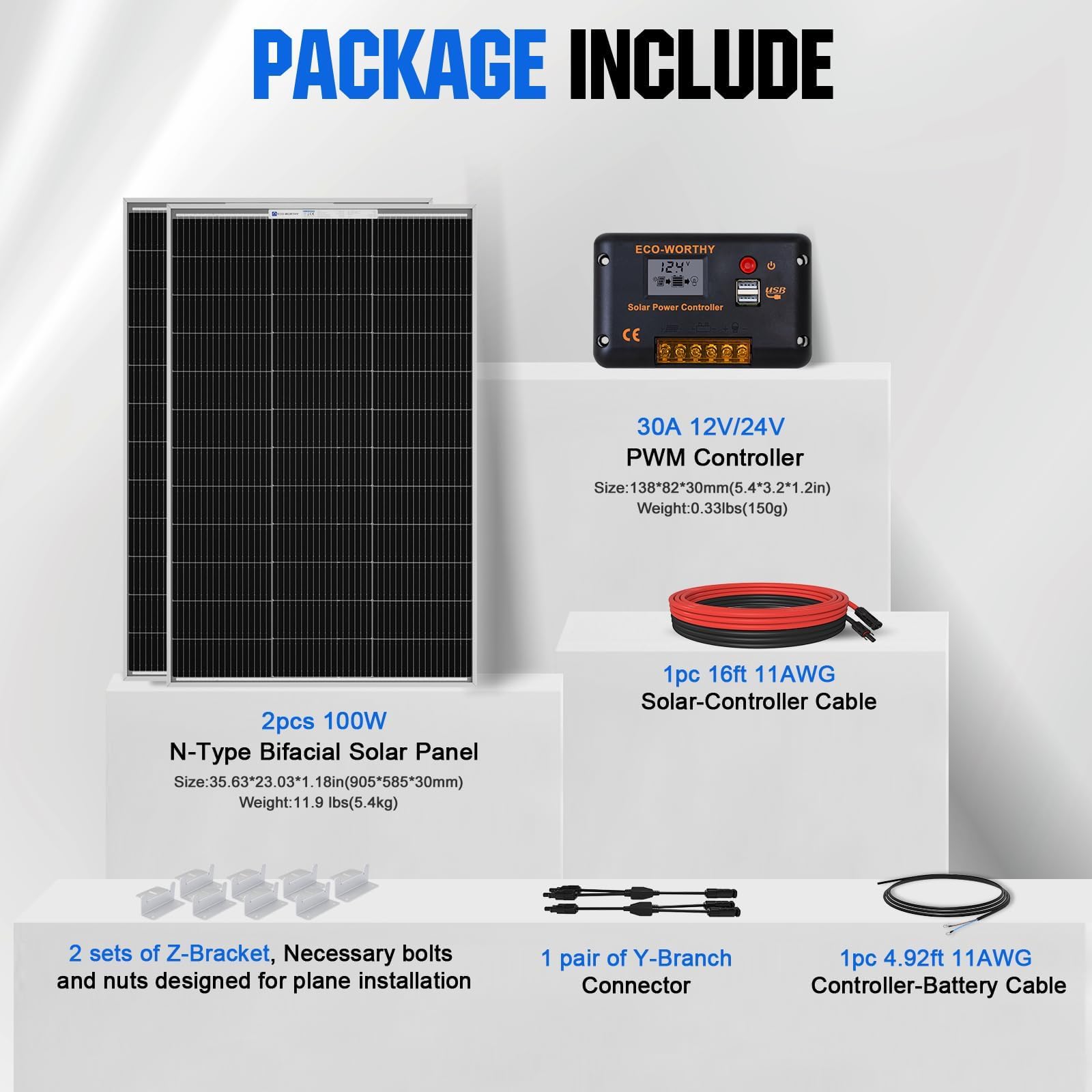 ECO-WORTHY 200 Watts 12 Volts Solar Panel Kit with N-Type Bifacial Solar Panel and 30A PWM Charge Controller for RV, Camper, Shed, Trailer, Cabins, Water Pump and Any Other Off Grid Applications - Available at All In One Marketplace Canada