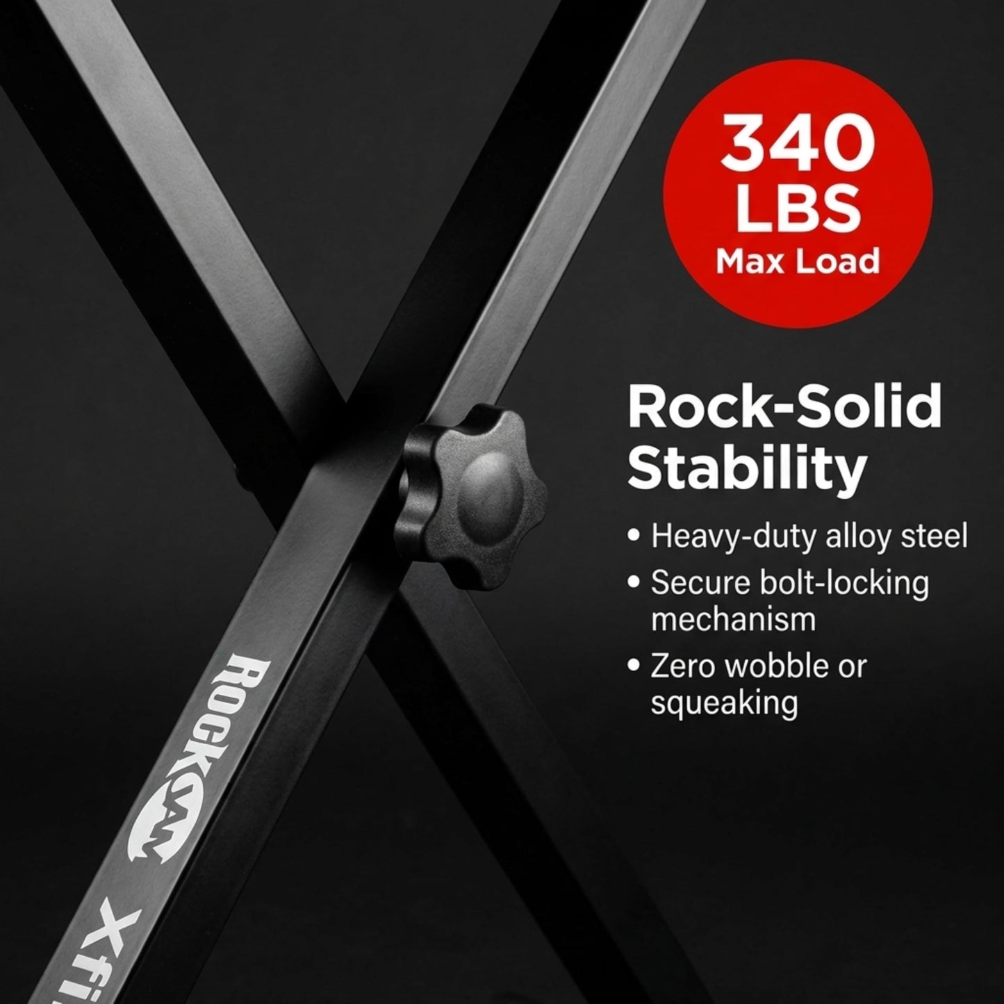 RockJam KB100 Adjustable Padded Keyboard Bench, X-Style, Black