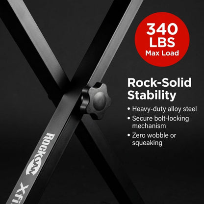 RockJam KB100 Adjustable Padded Keyboard Bench, X-Style, Black