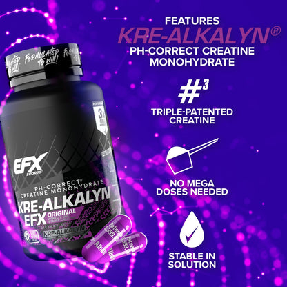 EFX Sports Kre-Alkalyn | PH-Correct Creatine Monohydrate | Informed-Choice, Gain Strength, Build Muscle & Enhance Performance I No Bloating, No Water Retention - 120 Capsules / 60 Servings EFX Sports