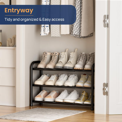 ENJOYBASICS Expandable Metal Shoe Racks for Closet, 3 Tier Adjustable Shoe Organizer Shelf, Black Free Standing Rack Storage for Entryway
