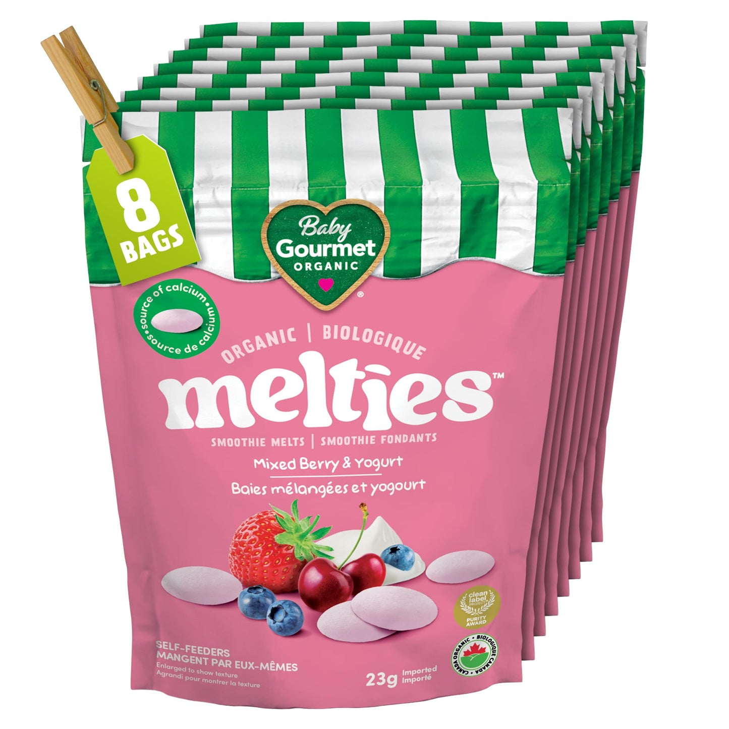Baby Gourmet Organic Meltable Mushies Banana Berry with Greek Yogurt, 23g (Pack of 8) Baby Gourmet