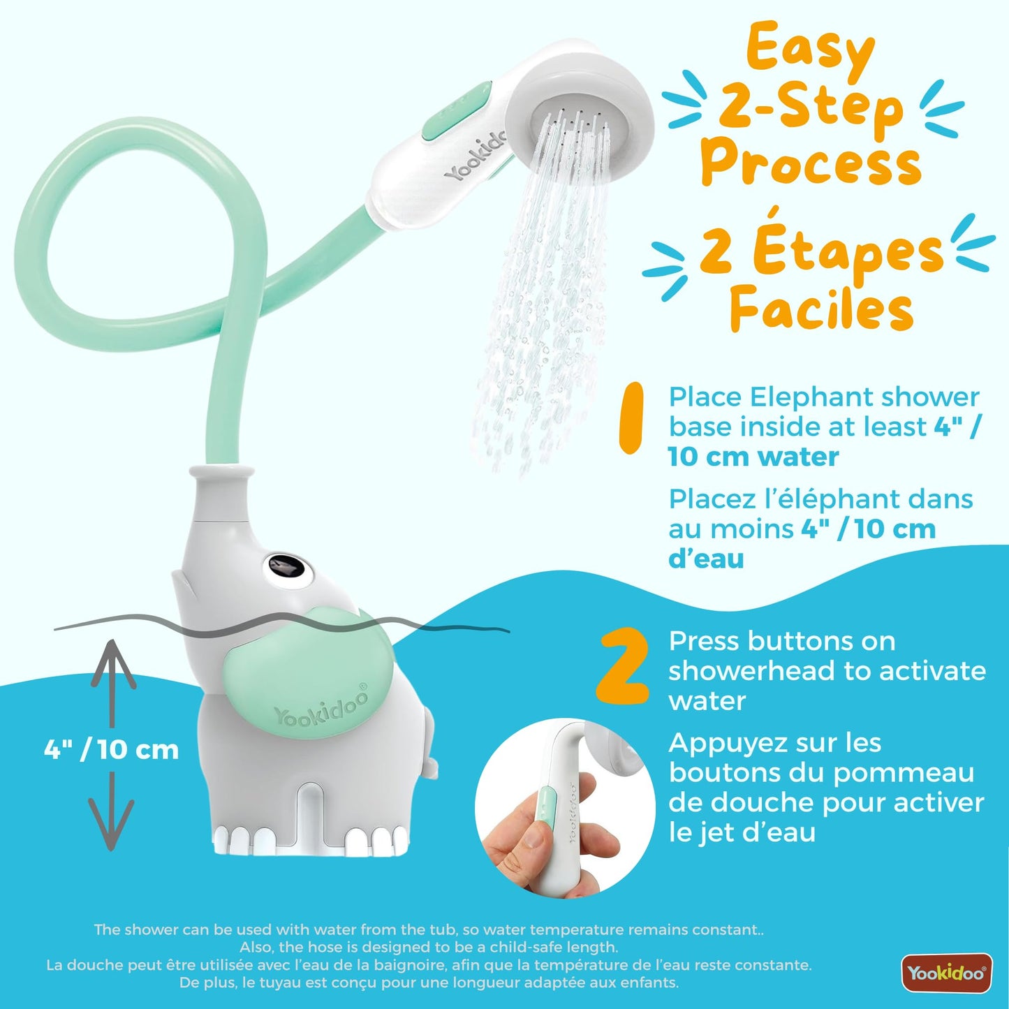 Yookidoo - Elephant Baby Bath Shower Head - Compact & Portable Baby Shower and Toy - Suitable for Newborns, Infants, and Toddlers - from Birth - Teal - 40212 - Available at All In One Marketplace Canada
