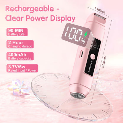 Bikini Trimmer Women, 2 in 1 Electric Razor, Painless Shaver for Women, IPX7 Waterproof USB Rechargeable Wet & Dry Hair Trimmer, Portable Travel Groomer for Bikini Line, Legs and Underarms, Pink