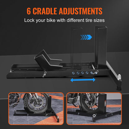 VEVOR Motorcycle Wheel Chock Upright, 1800 lbs Capacity, Heavy-duty Steel Motorcycle Front Wheel Stand with 6 Adjustable Holes, For 15"-22" Off-Road Motorcycles, Standard Motorcycles VEVOR