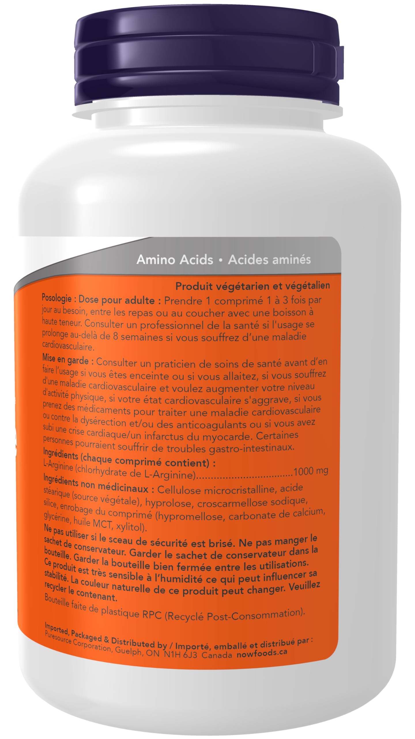 NOW Supplements, L-Arginine 1,000 mg, Nitric Oxide Precursor, Amino Acid, 120 Tablets - Available at All In One Marketplace Canada