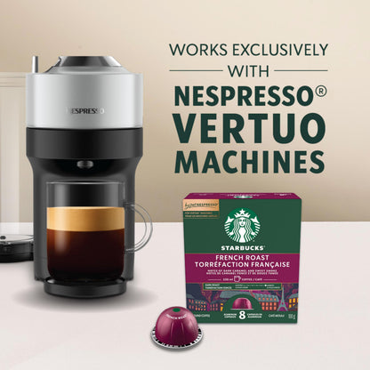 Starbucks French Roast for Nespresso Vertuo – Dark Roast Coffee Capsules with Caramel & Smoke Notes, 4 Boxes (400g)