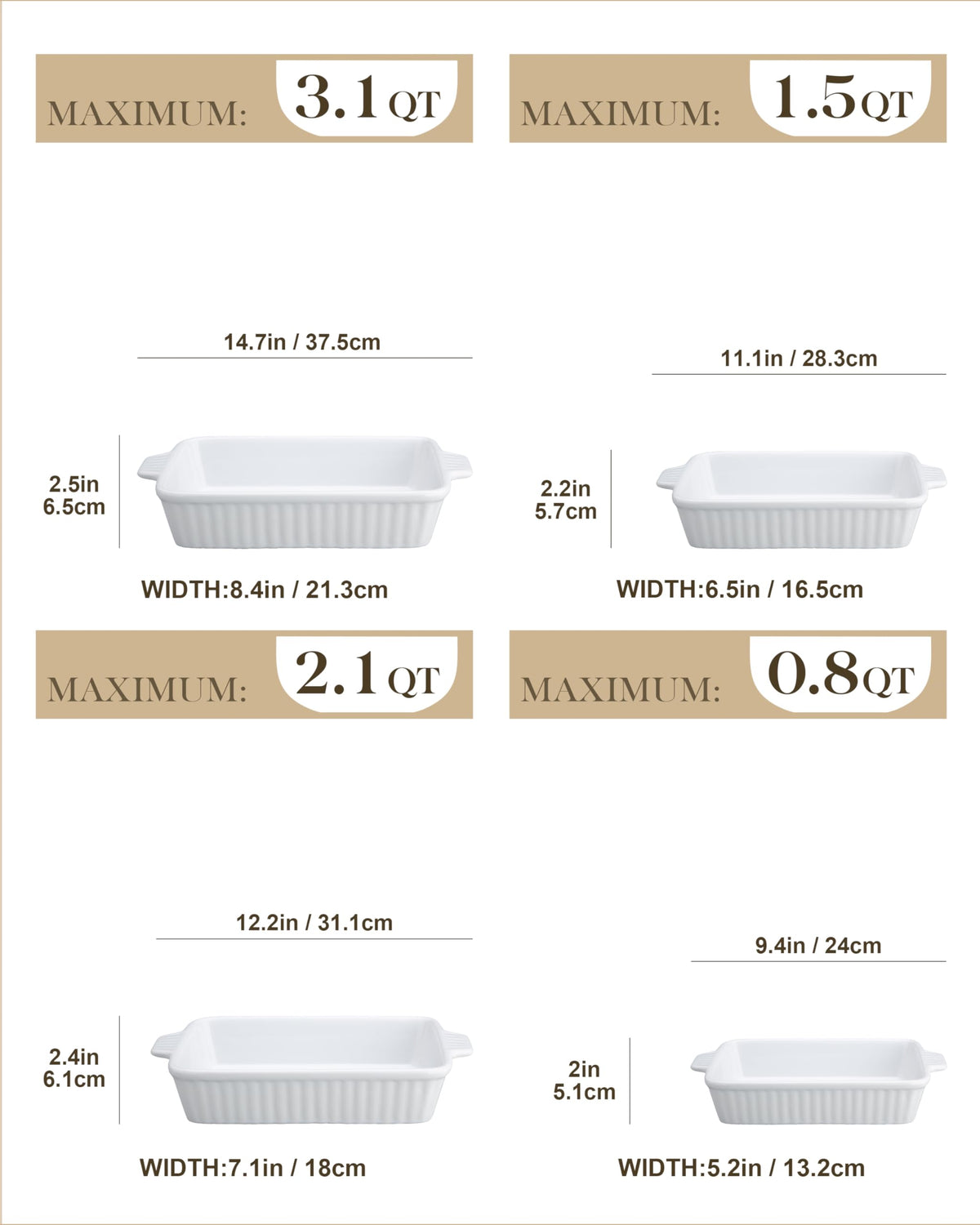 MALACASA Casserole Dishes for Oven, Ceramic Baking Dishes Set of 4, White 🍁 All In One Marketplace Canada