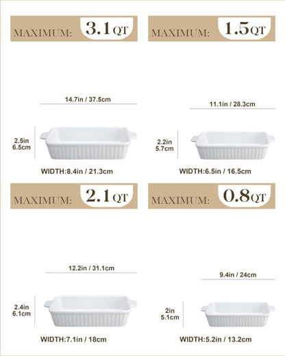 MALACASA Casserole Dishes for Oven, Ceramic Baking Dishes Set of 4, White 🍁 All In One Marketplace Canada