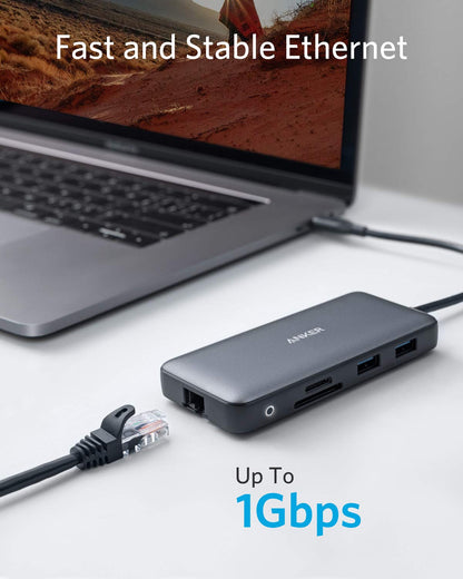 Anker Laptop Docking Station Dual Monitor, 8-in-1 USB C Hub, 4K Dual Monitor with 2 HDMI, 1 Gbps Ethernet Hub, 85W Power Delivery, SD Card Reader for XPS and More (Charger not Included)