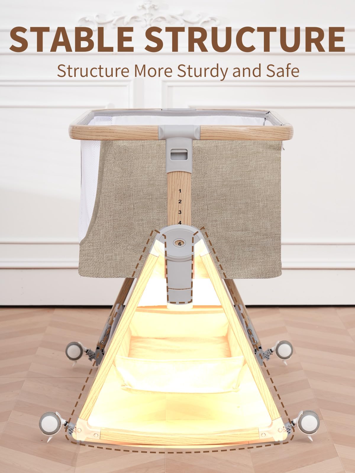 Baby Bassinet, Basinet Bedside Sleeper with Waterproof Bassinet Sheets and Soft Mattress, Safe Adjustable Height Bedside Bassinets with Wheels, Girl/Boy Bassinets, Jestonten (Khaki)