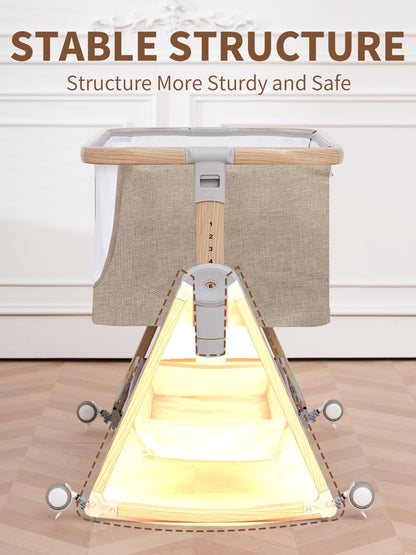 Baby Bassinet, Basinet Bedside Sleeper with Waterproof Bassinet Sheets and Soft Mattress, Safe Adjustable Height Bedside Bassinets with Wheels, Girl/Boy Bassinets, Jestonten (Khaki)