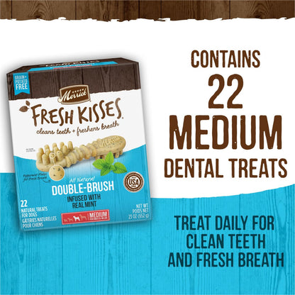 Merrick Fresh Kisses Mint Breath Strips Medium Brush Dental Dog Treat - Value Box (22 ct) Merrick
