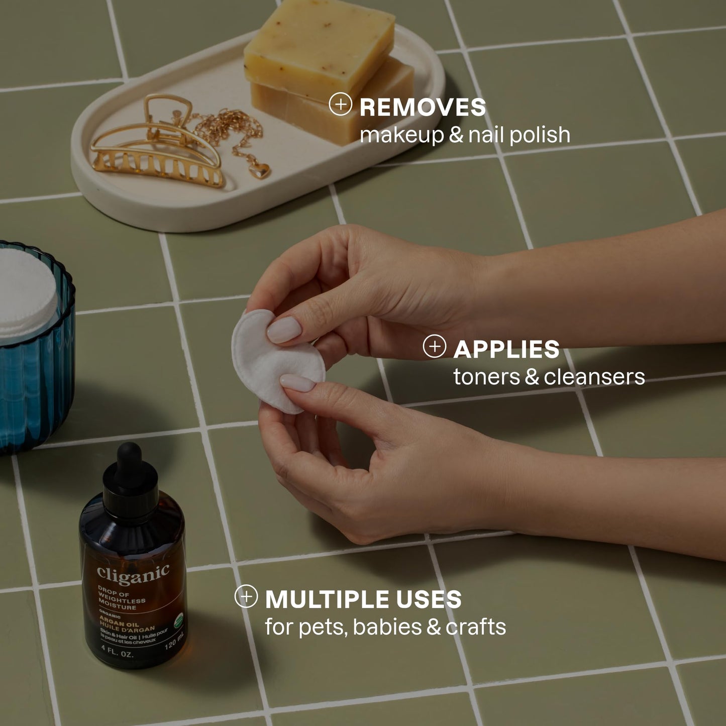 Cliganic Premium 100% Cotton Makeup Remover Pads 540 Count, (Pack of 6) - Available at All In One Marketplace Canada