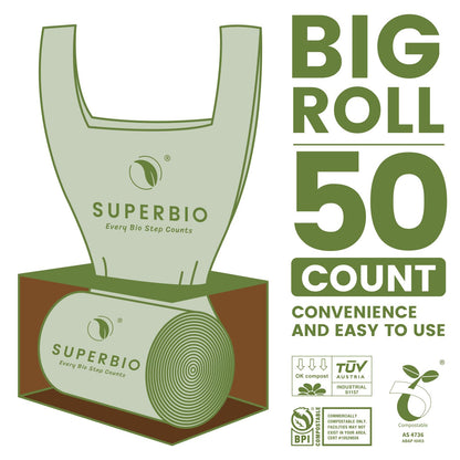 SUPERBIO Compostable Food Scrap Bags, 6L, Small Compost Bags for Counter Top Compost Bin, 50 Count, BPI & OK compost INDUSTRIAL Certified - Available at All In One Marketplace Canada