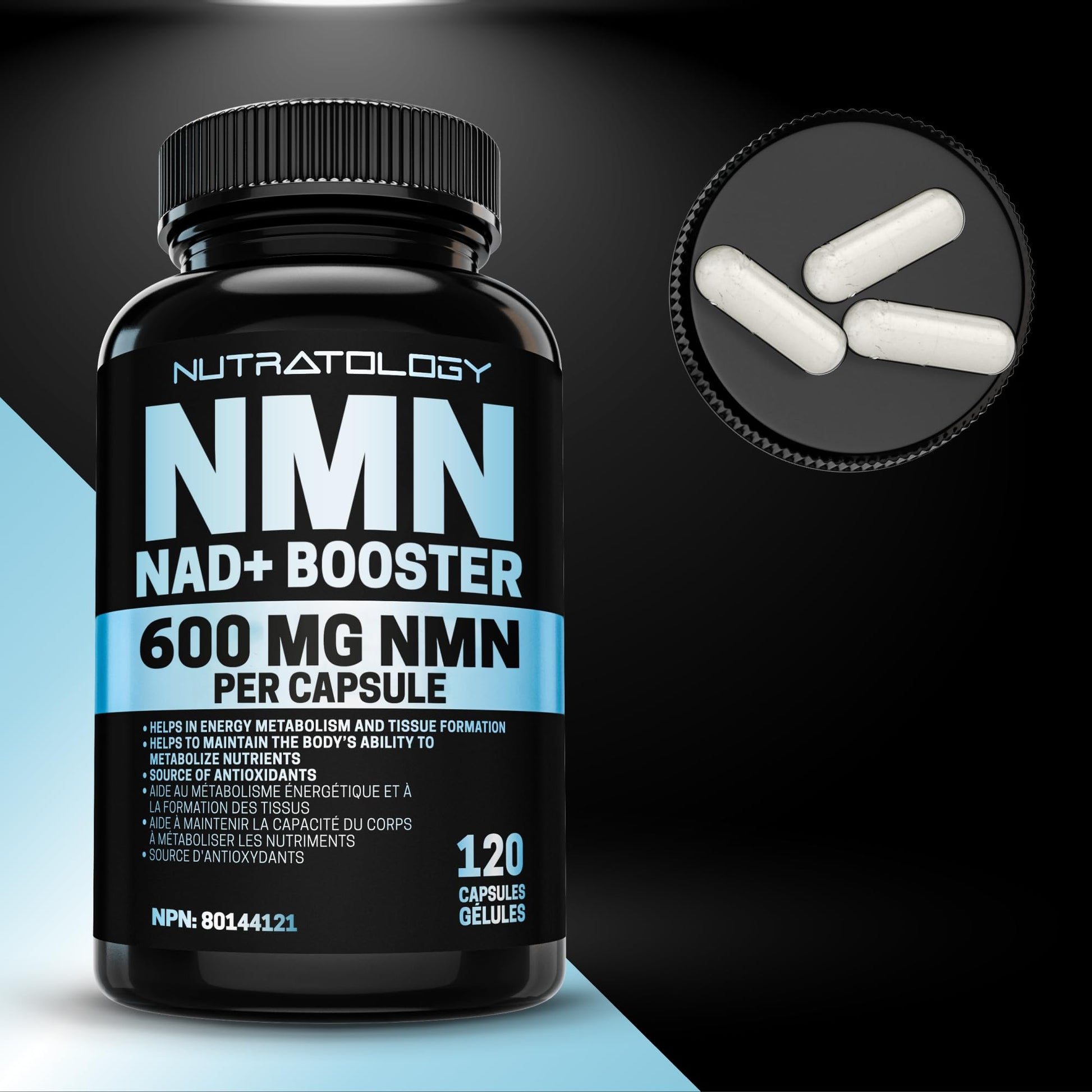 Nutratology® NMN Supplement - 1200 mg Per Serving - NAD+ Booster - Made In Canada - Premium 99% Purity - Protects Cellular Health & Supports Healthy Aging - 120 Capsules