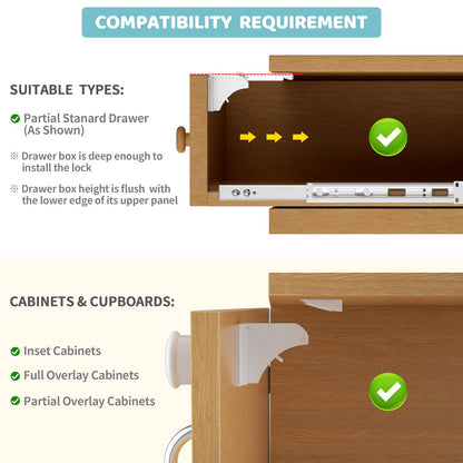 4our Kiddies 12 Pack Child Safety Magnetic Cabinet Locks with 2 Keys, No Drill Baby Proofing Drawer Locks for Baby Safety, Invisible Adhesive Magnetic Cupboard Locks for Kitchen Cabinet and Drawers
