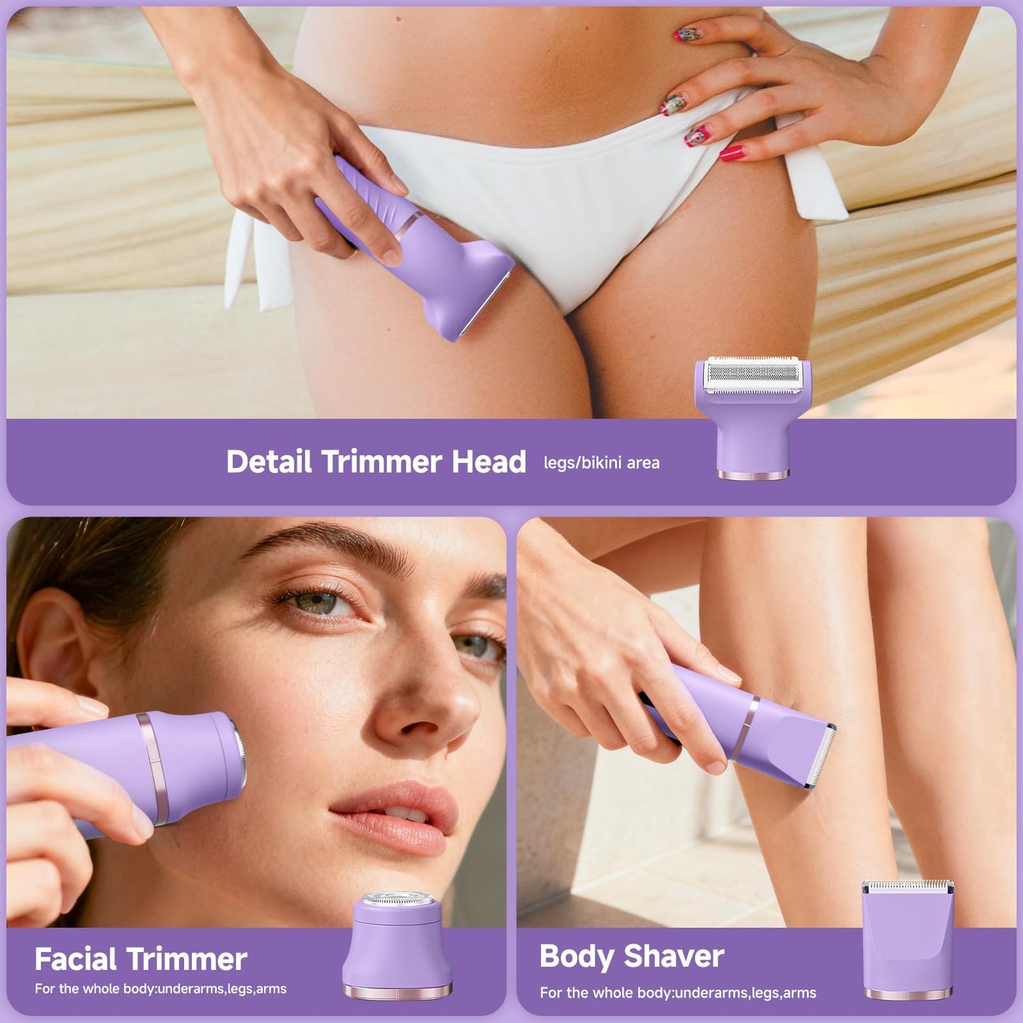 Electric Bikini Trimmer for Women - Tiovara Painless Electric Shaver,Cordless Electric Razors IPX7 Waterproof Pubic Hair Removal with USB Charge Dock for Bikini Underarm Leg Arm Body Face Silk Skin