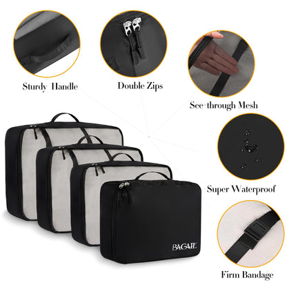 BAGAIL 8 Set Packing Cubes, Lightweight Travel Luggage Organizers with Shoe Bag, Toiletry Bag & Laundry Bag (Jet Black)