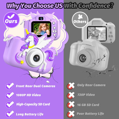 Upgrade Kids Camera for Boys Girls, Toddler Digital Selfie Camera with Cute Protective Cover and SD Card, Christmas Birthday Gifts Toys for 3 4 5 6 7 8 9 10 11 12 Years Old Little Girls and Boys 🍁 All In One Marketplace Canada