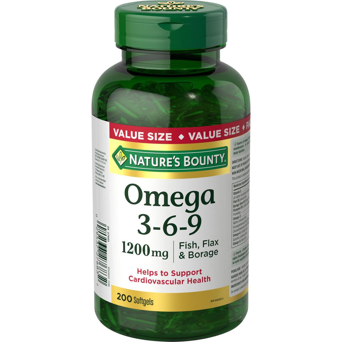 NATURE'S BOUNTY Omega 3-6-9, 1200 mg Fish, Flax & Borage, 200 Softgels