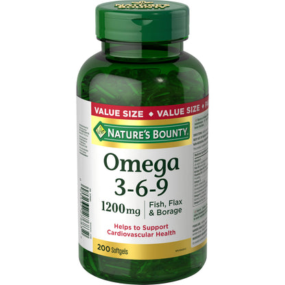 NATURE'S BOUNTY Omega 3-6-9, 1200 mg Fish, Flax & Borage, 200 Softgels