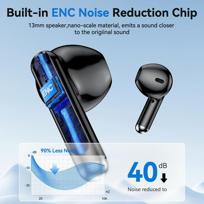 Wireless Earbuds, Bluetooth 5.4 Bass Stereo Headphones with 4 ENC Mic, 50H Playback Ear Buds with Charging Case LED Display,Sport Earphones IPX7 Waterproof for Phone, Android, Pad, DeepBlack