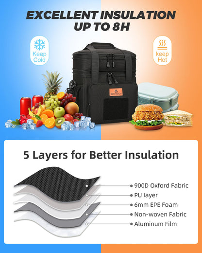 Double Deck Large Tactical Lunch Bag for Adults, Leakproof Insulated Lunch Bag with Shoulder Strap, Lunch Cooler Box for Men Work Outdoor Picnic Trips,Black - Available at All In One Marketplace Canada