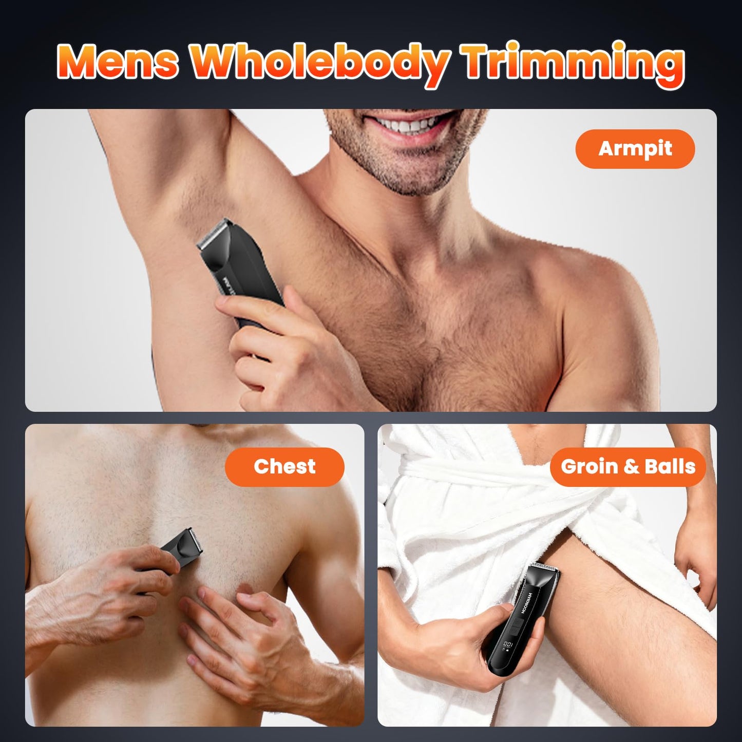 MAXGROOM Manscape Body Hair Trimmer for Men, Waterproof Pubic Hair Trimmer, Electric Razor Men with LED Light, 3mm & 6mm Guide Comb and Travel Pouch - Available at All In One Marketplace Canada