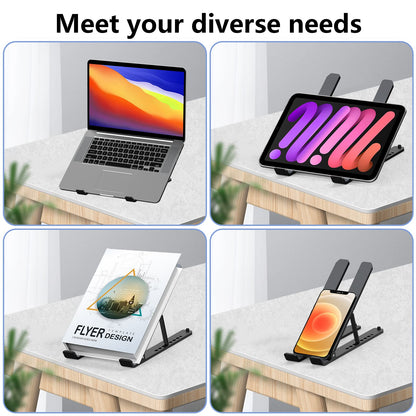 Laptop Stand for Desk, Adjustable Laptop Riser ABS+Silicone Foldable Portable Laptop Holder, Ventilated Cooling Pad Notebook Stand for 10-15.6” Laptops,Tablet-Black - Available at All In One Marketplace Canada