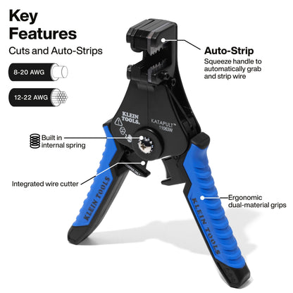 Klein Tools 11063W Wire Cutter/Stripper, Heavy Duty Automatic Tool for 8-20 AWG Solid and 10-22 AWG Stranded Electrical Wire KLEIN TOOLS